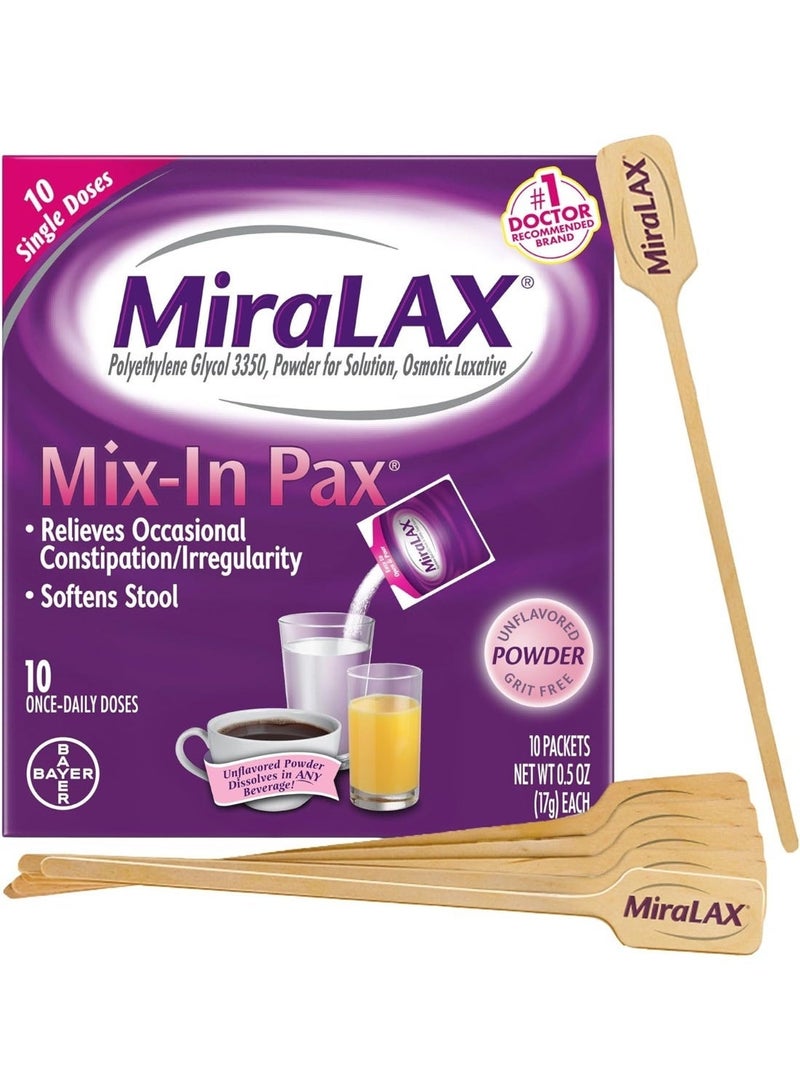 MiraLAX® - Mix-In Pax يلين البراز مع PEG 3350، 10 جرعات × 17 جرام - Image 2