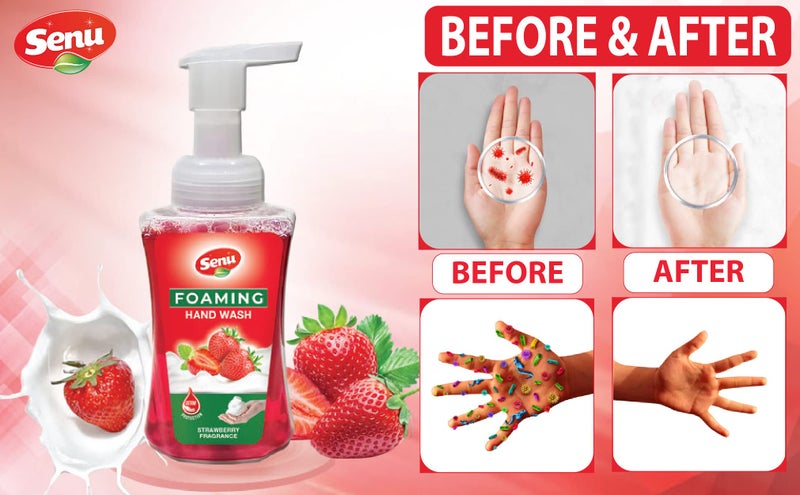 Senu Strawberry Hand Wash Pump With Rich Foam | Moisturizing Hand Wash | Soft on Hand | Germ - Protect Handwash ((Pack of 250 ML x 3 Each)) - Image 3