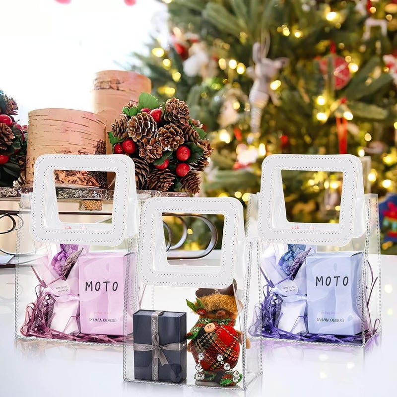 AIVER AIVER Clear Gift Bags Small Size with White Handles, Transparent PVC Reusable Gift Wrap Bags Tote Shopping Bags for Party Favor, Baby Shower, Wedding, Birthday Set of 1 - Image 3