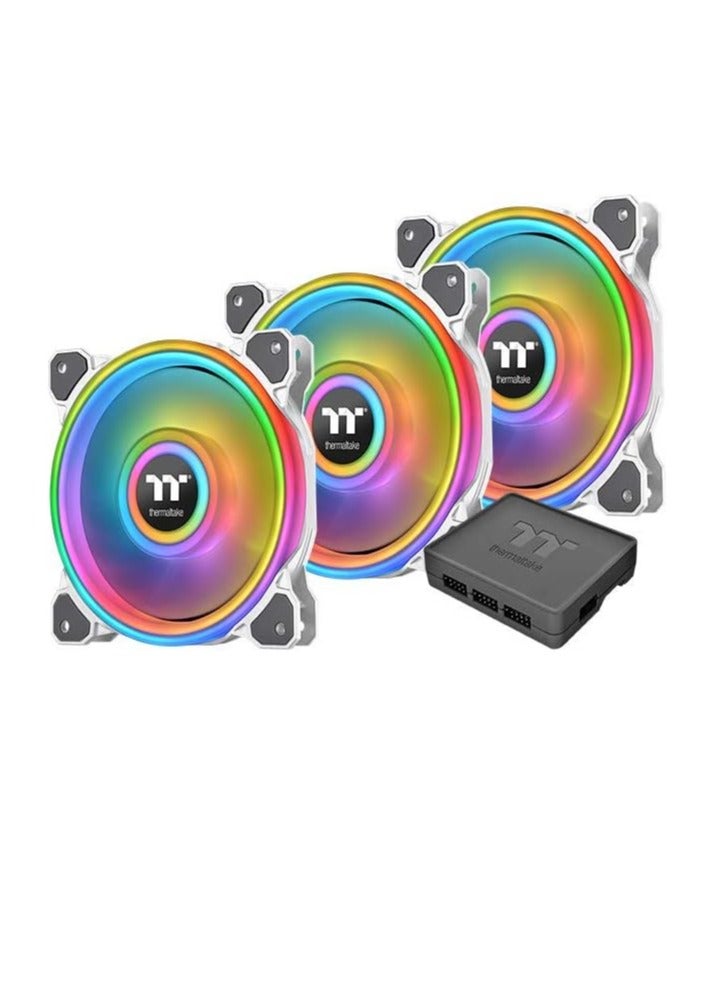 ثيرمال تيك Riing Quad 12 RGB Radiator Fan TT Premium Edition 3 Fan Pack - NeonMaker Light Editing Software - Hydraulic Bearing with Low-Noise Design - 9 Fan Blade (Controller included) White - Image 1