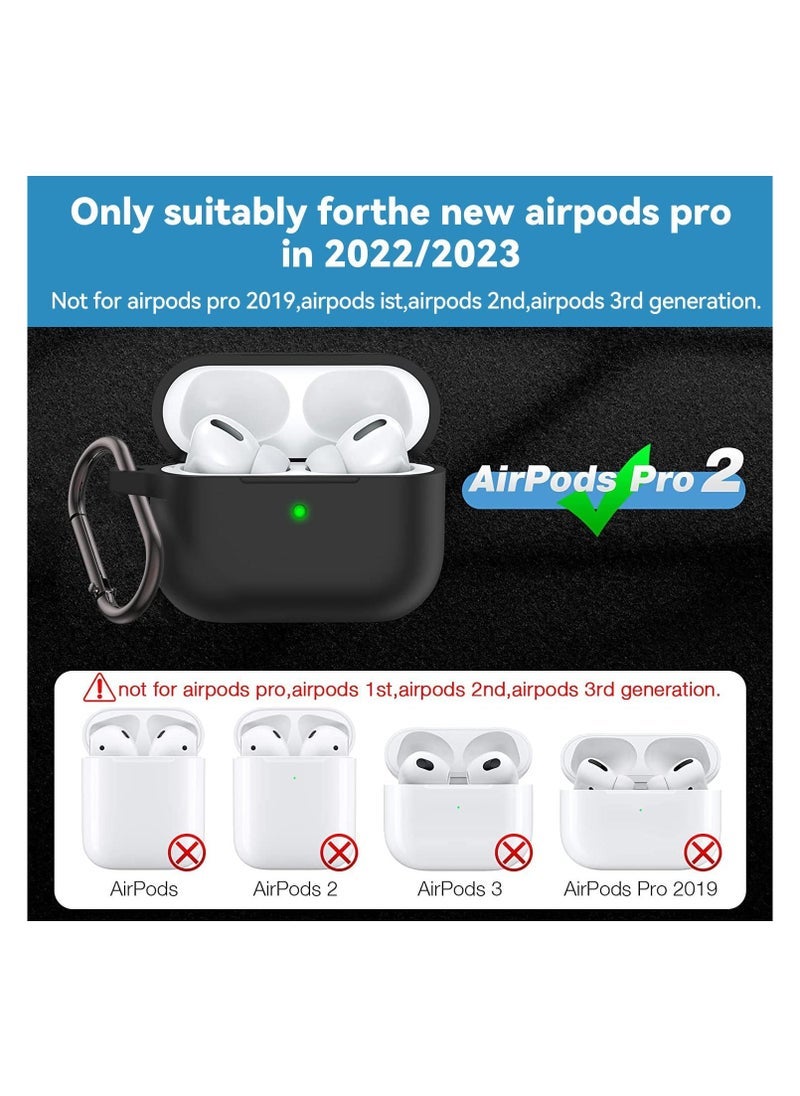 ELTRAZONE 🖤 Silicone Case Cover for AirPods Pro 2 – Shockproof, Protective Skin with Built-in Carabiner, Cleaning Kit Included – Full Coverage, Anti-Slip, Scratch-Resistant, Compatible with AirPods Pro 2 (Black) – Premium Protection for Everyday Use - Image 2