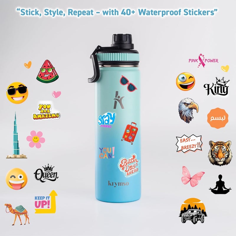 KRYMSO Stainless Steel Water Bottle 650ml – Insulated Sports Flask for Hot & Cold Drinks – Leakproof, Durable, BPA-Free – Ideal for Gym, Travel, Hiking (Aqua Sky) - Image 4