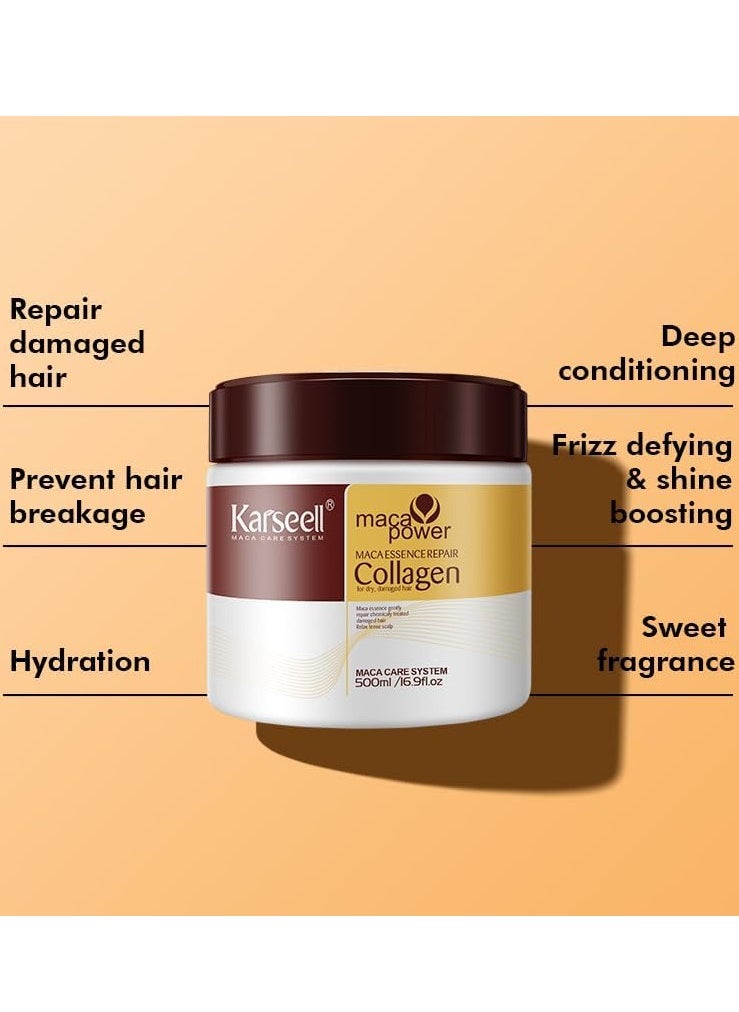 Karseell Karseell Collagen Maca Hair Treatment Deep Repair Conditioning Hair Mask Argan Oil Coconut Oil Essence for Dry Damaged Hair All Hair Types 16.90 Fl oz 500ml  - Image 5