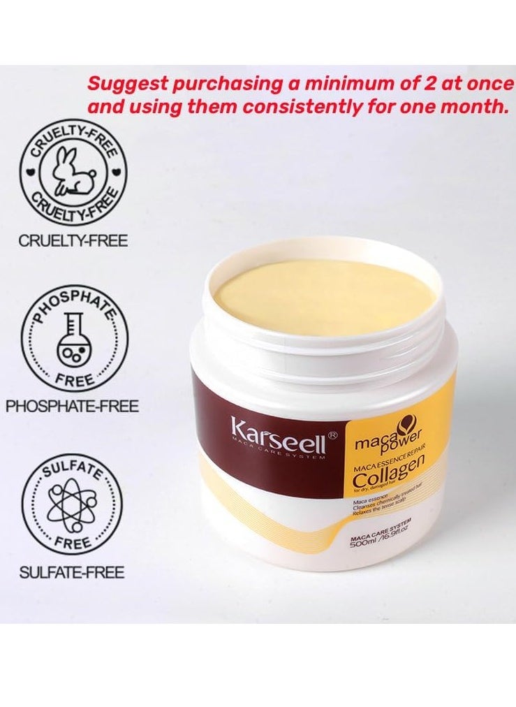 Karseell Karseell Collagen Maca Hair Treatment Deep Repair Conditioning Hair Mask Argan Oil Coconut Oil Essence for Dry Damaged Hair All Hair Types 16.90 Fl oz 500ml  - Image 3