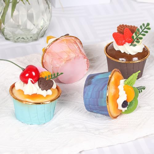 Sivlnian 6 Pack Fake Cupcakes Realistic Artificial Simulation Cake Mixed Fake Cake Model Kitchen Decoration Photography Props for Home Kitchen Party Decoration - Image 3