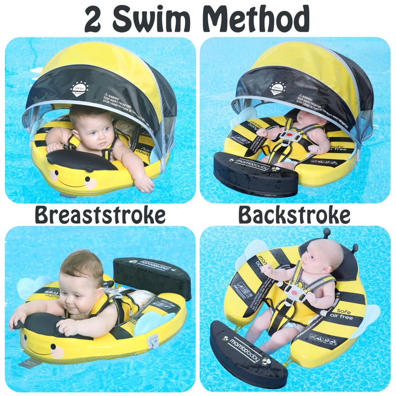 AnjeeIOT Mambobaby Float with Canopy Non-Inflatable Baby Pool Float Infant Solid Swim Float Add Tail Water Floats Smart Swim Trainer for Infant Toddler 3-24 Months, Honey Bee Yellow - Image 3
