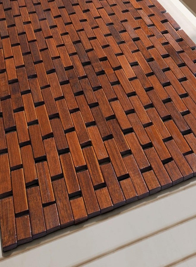 Liveinu Bath Mat for Luxury Shower, Non-Slip Bamboo Sturdy Waterproof Bathroom Carpet for Sauna Spa Steps Decor and Accessory, Brown, 24" x 36" - Image 2
