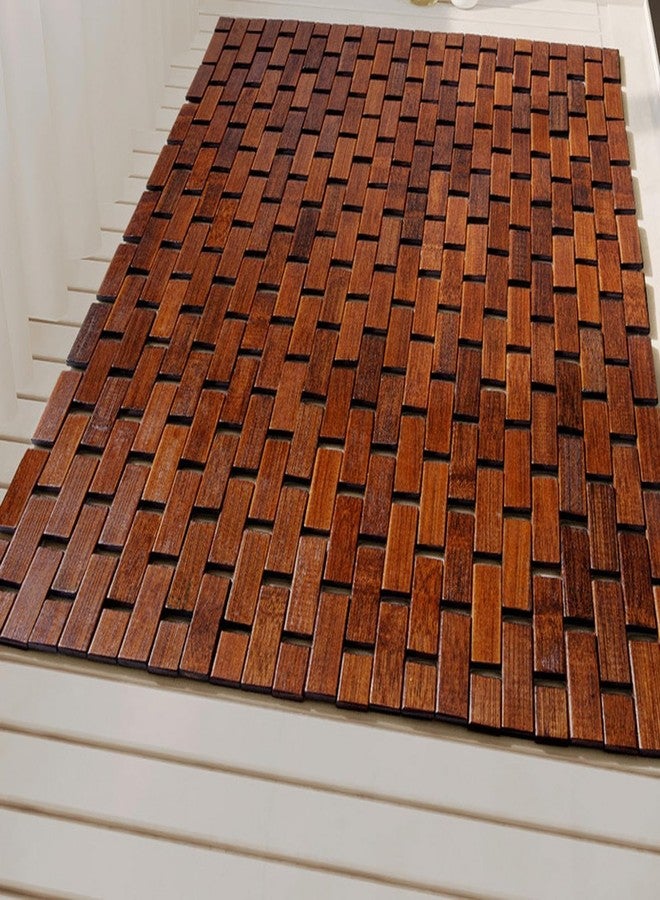 Liveinu Bath Mat for Luxury Shower, Non-Slip Bamboo Sturdy Waterproof Bathroom Carpet for Sauna Spa Steps Decor and Accessory, Brown, 24" x 36" - Image 3