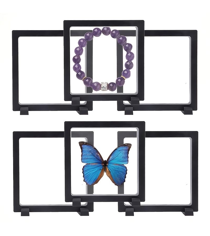 6 Pcs Black 3D Floating Display Case With Stand For Jewelry Storage And Various Items - Image 1