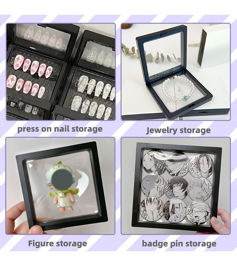 6 Pcs Black 3D Floating Display Case With Stand For Jewelry Storage And Various Items - Image 5