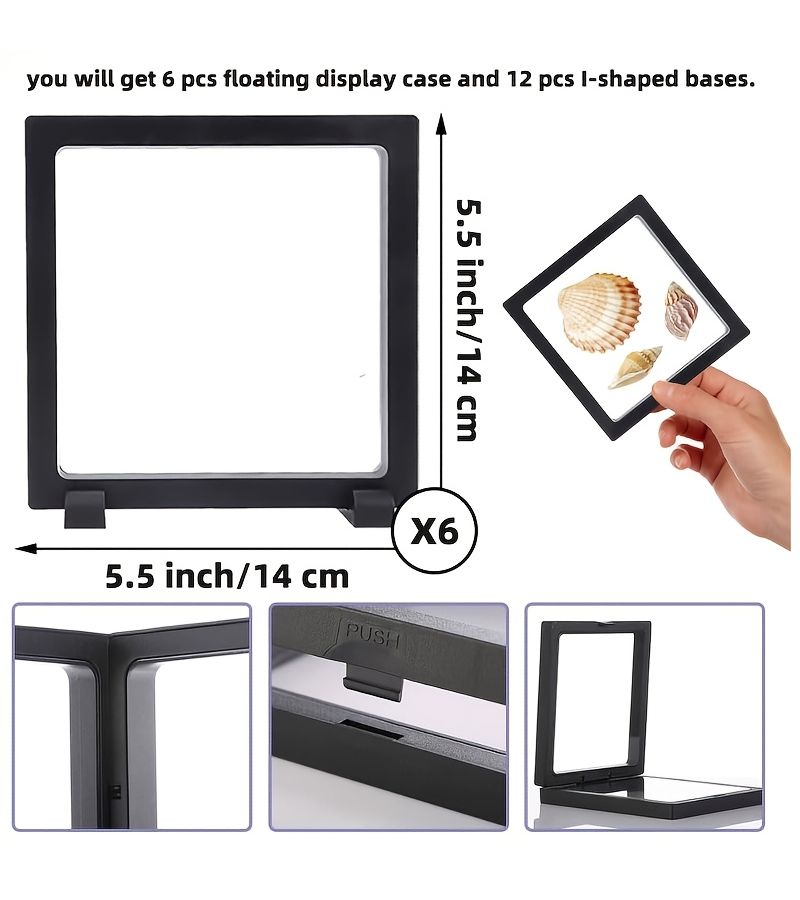 6 Pcs Black 3D Floating Display Case With Stand For Jewelry Storage And Various Items - Image 4