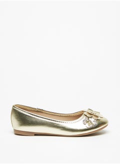 Girls Foil Flower Applique Slip On Round Toe Ballerina Shoes