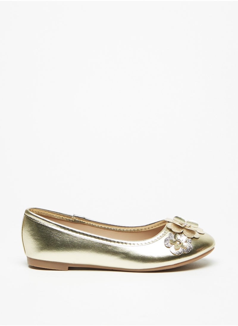 Flora Bella By Shoexpress - Girls Foil Flower Applique Slip On Round Toe Ballerina Shoes - Image 1