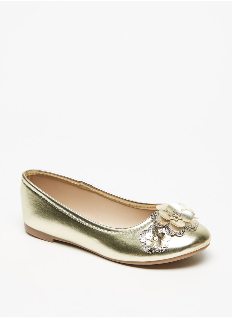 Flora Bella By Shoexpress - Girls Foil Flower Applique Slip On Round Toe Ballerina Shoes - Image 1