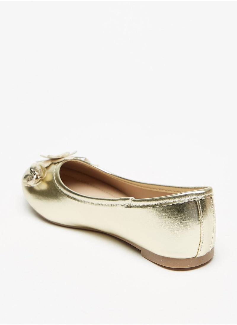 Flora Bella By Shoexpress - Girls Foil Flower Applique Slip On Round Toe Ballerina Shoes - Image 1