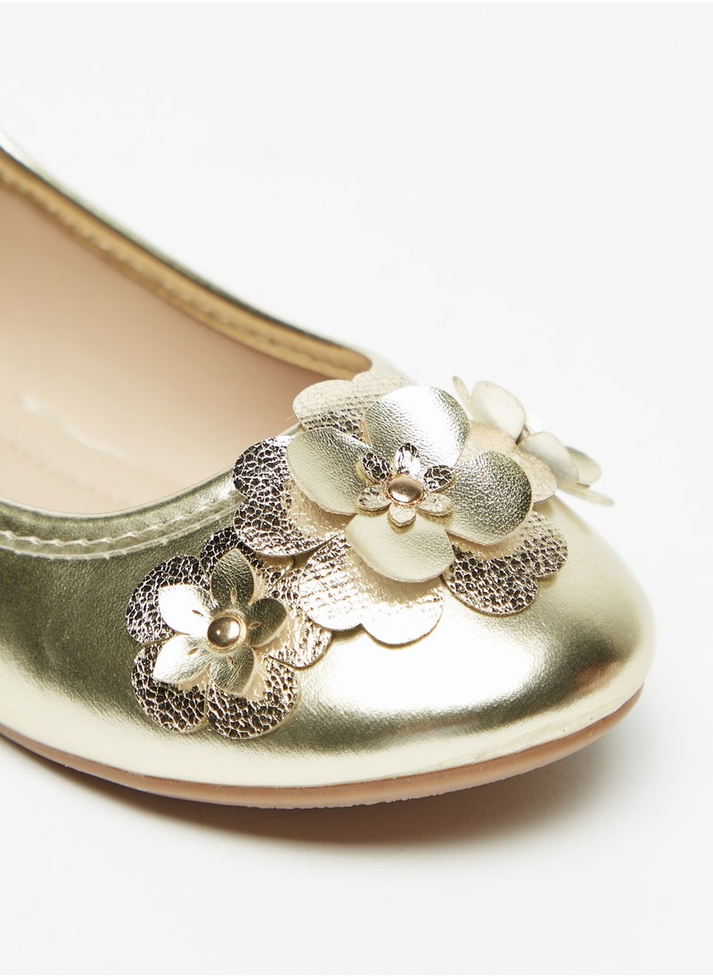 Flora Bella By Shoexpress - Girls Foil Flower Applique Slip On Round Toe Ballerina Shoes - Image 1