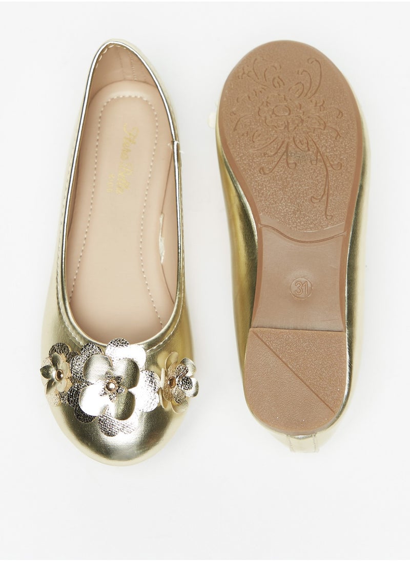 Flora Bella By Shoexpress - Girls Foil Flower Applique Slip On Round Toe Ballerina Shoes - Image 1