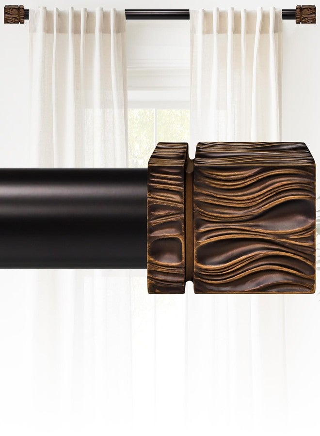 EQURROY Bronze Adjustable Heavy Duty Curtain Rod 28-48inch(2.3-4 ft) - 1in Diameter Metal with Carved Cube Striped Finials, Rustic Matte Finish for Thick Curtains (Industrial Strength) - Image 1