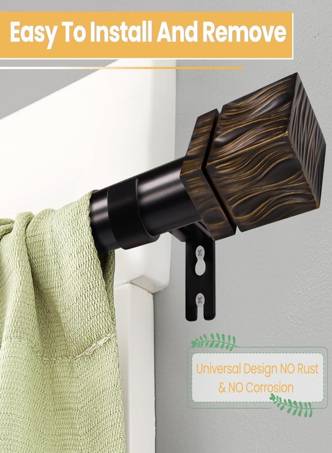 EQURROY Bronze Adjustable Heavy Duty Curtain Rod 28-48inch(2.3-4 ft) - 1in Diameter Metal with Carved Cube Striped Finials, Rustic Matte Finish for Thick Curtains (Industrial Strength) - Image 2