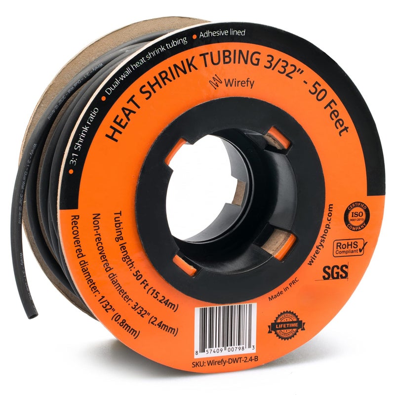 Wirefy Heat Shrink Tubing 332 inch 31 Ratio Adhesive Dual Wall Waterproof Heat Shrink Tube Heatshrink Tubes Black 50 Feet Roll Trusted UL Certification