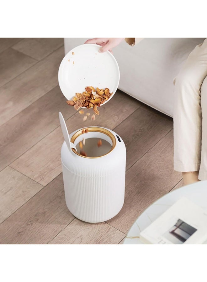 ضغط سلة مهملات بلاستيكية أنيقة سلة مهملات مطبخ سلة مهملات مستديرة سلة مهملات إبداعية سلة مهملات لطيفة سعة عالية قابلة لإعادة الاستخدام، بيضاء - Image 3