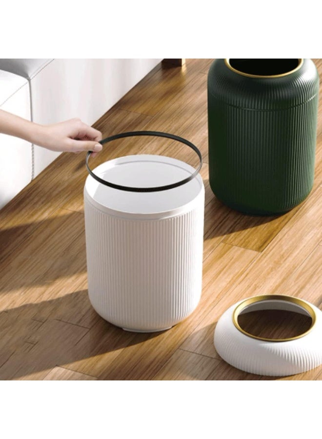 ضغط سلة مهملات بلاستيكية أنيقة سلة مهملات مطبخ سلة مهملات مستديرة سلة مهملات إبداعية سلة مهملات لطيفة سعة عالية قابلة لإعادة الاستخدام، بيضاء - Image 5