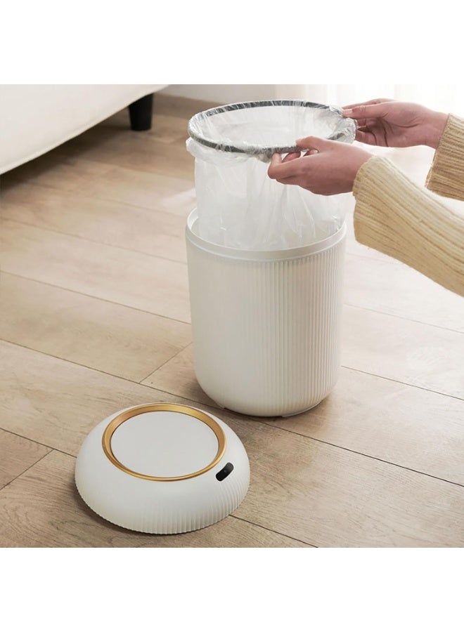 ضغط سلة مهملات بلاستيكية أنيقة سلة مهملات مطبخ سلة مهملات مستديرة سلة مهملات إبداعية سلة مهملات لطيفة سعة عالية قابلة لإعادة الاستخدام، بيضاء - Image 4