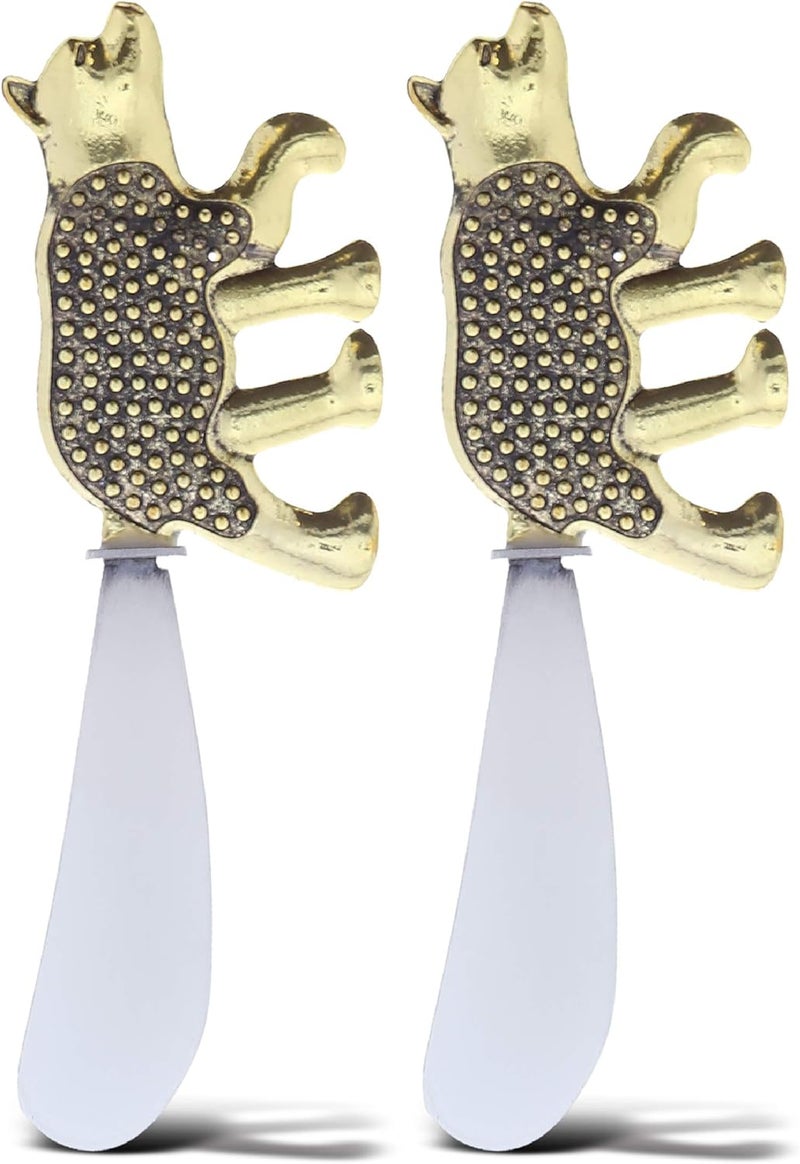 Gold Stainless Steel Dip u0026 Cheese Spreader, Condiment u0026 Butter Spreader Utensils For Appetizer Spread, Metal Cheese Spreaders Kitchen Set of 2-4.75 -Black Bear - Image 1