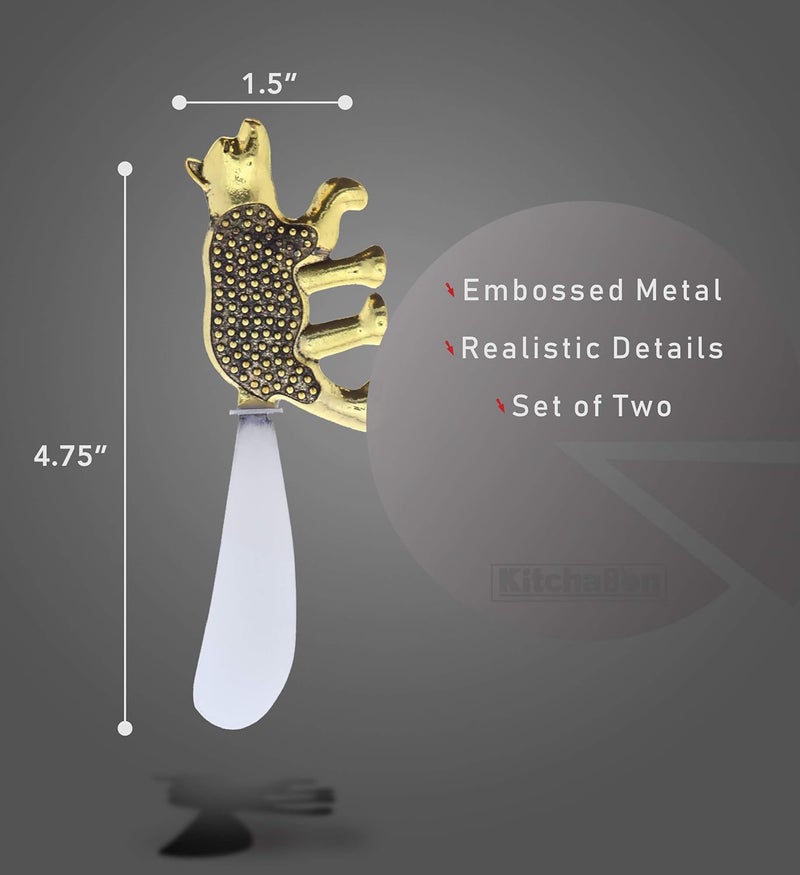 Gold Stainless Steel Dip u0026 Cheese Spreader, Condiment u0026 Butter Spreader Utensils For Appetizer Spread, Metal Cheese Spreaders Kitchen Set of 2-4.75 -Black Bear - Image 2