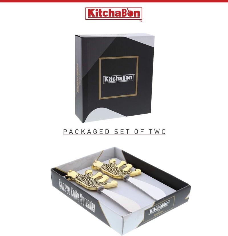 Gold Stainless Steel Dip u0026 Cheese Spreader, Condiment u0026 Butter Spreader Utensils For Appetizer Spread, Metal Cheese Spreaders Kitchen Set of 2-4.75 -Black Bear - Image 4