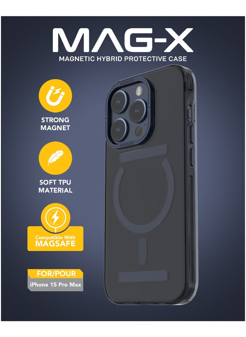 Remson - Remson Mag-X Magnetic Hybrid Protective Clear Case Compatible for iPhone 15 Pro Max 6.7 inches - Midnight Blue - Image 1