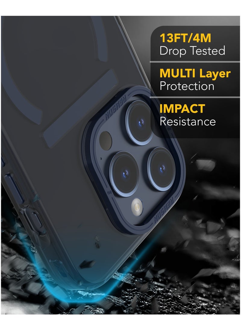 Remson - Remson Mag-X Magnetic Hybrid Protective Clear Case Compatible for iPhone 15 Pro Max 6.7 inches - Midnight Blue - Image 1