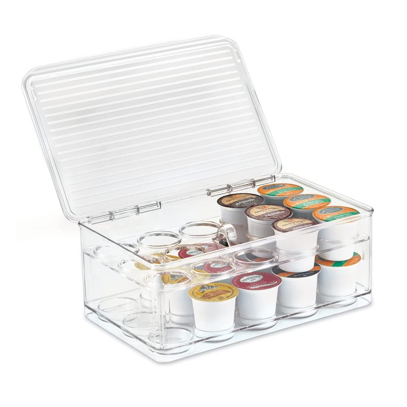 InterDesign iDesign 2-Tier Coffee Pod Holder Lidded Bin, Plastic Pantry and Kitchen Storage, The Linus Collection - 7.25" x 10.75" x 4.25", Clear - Image 1