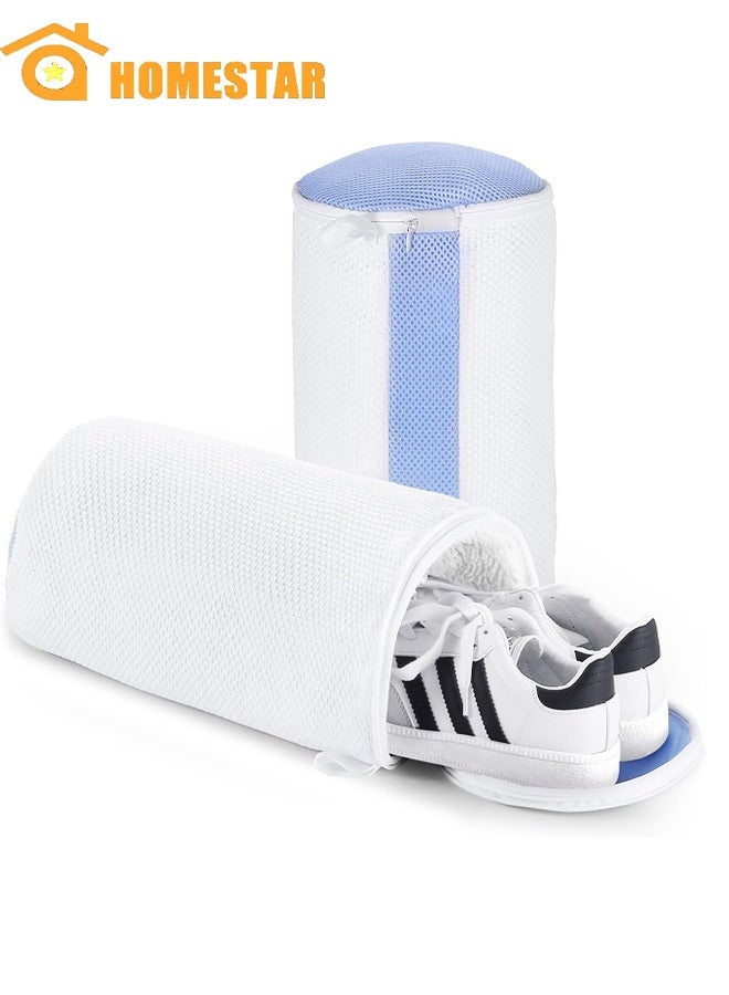 HOMESTAR 2Pcs Shoe Washing Bag, Fluffy Fibers Keep 360° Wrap-around Cleaning, Trainer Washing Machine Bag, Shoe Laundry Bag with Durable Hidden Zipper, Blue - Image 1