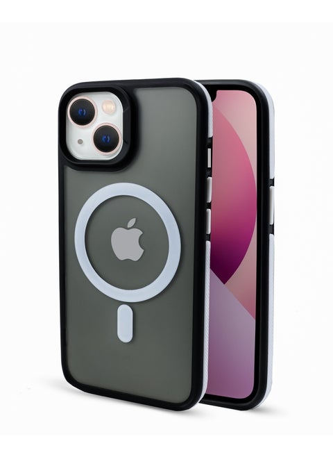 ZADUS Phone Case for iPhone 13 – Translucent Shockproof Matte Black with White Accents and Lens Camera Protection Compatible with Wireless Chargers