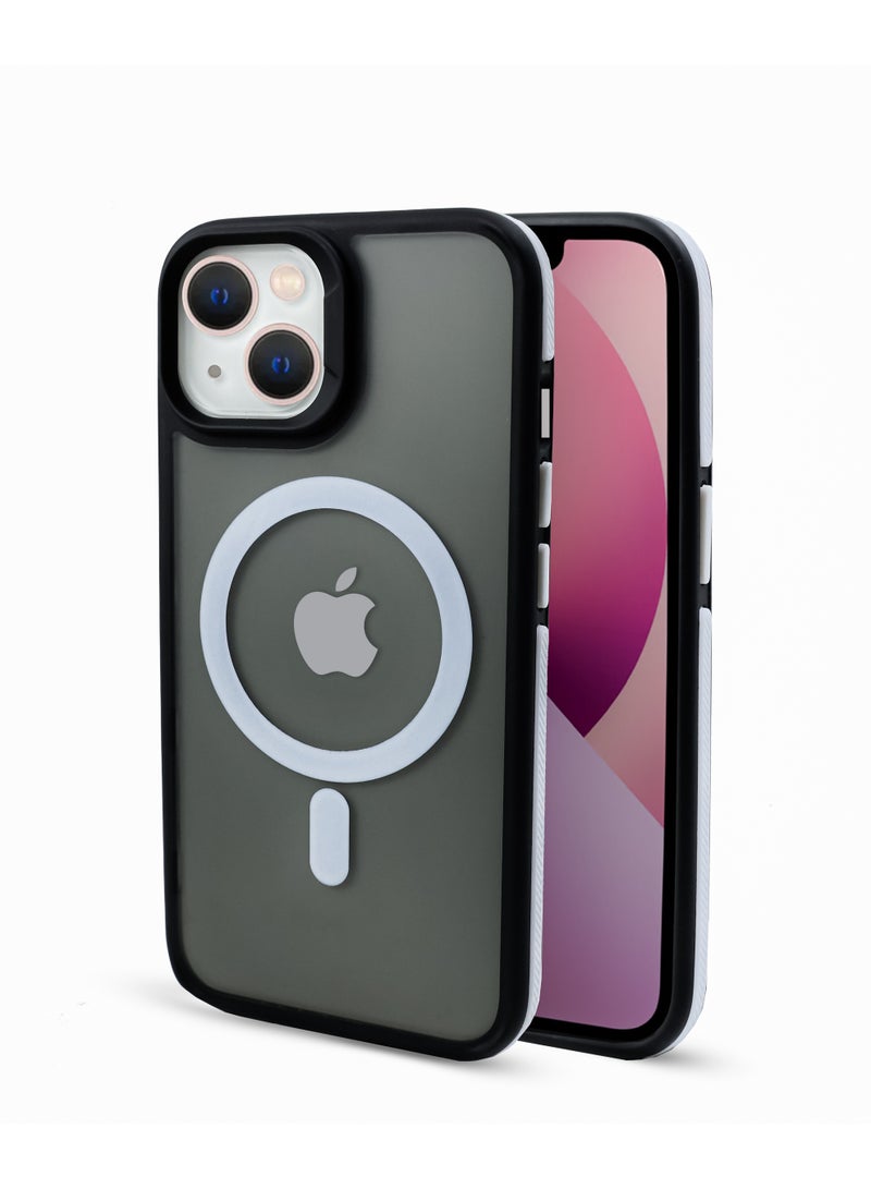 زاديوس جراب هاتف متوافق مع ايفون 13 - مقاوم للصدمات باللون الأسود غير اللامع مع لمسات بيضاء متوافق مع الشواحن اللاسلكية - Image 1