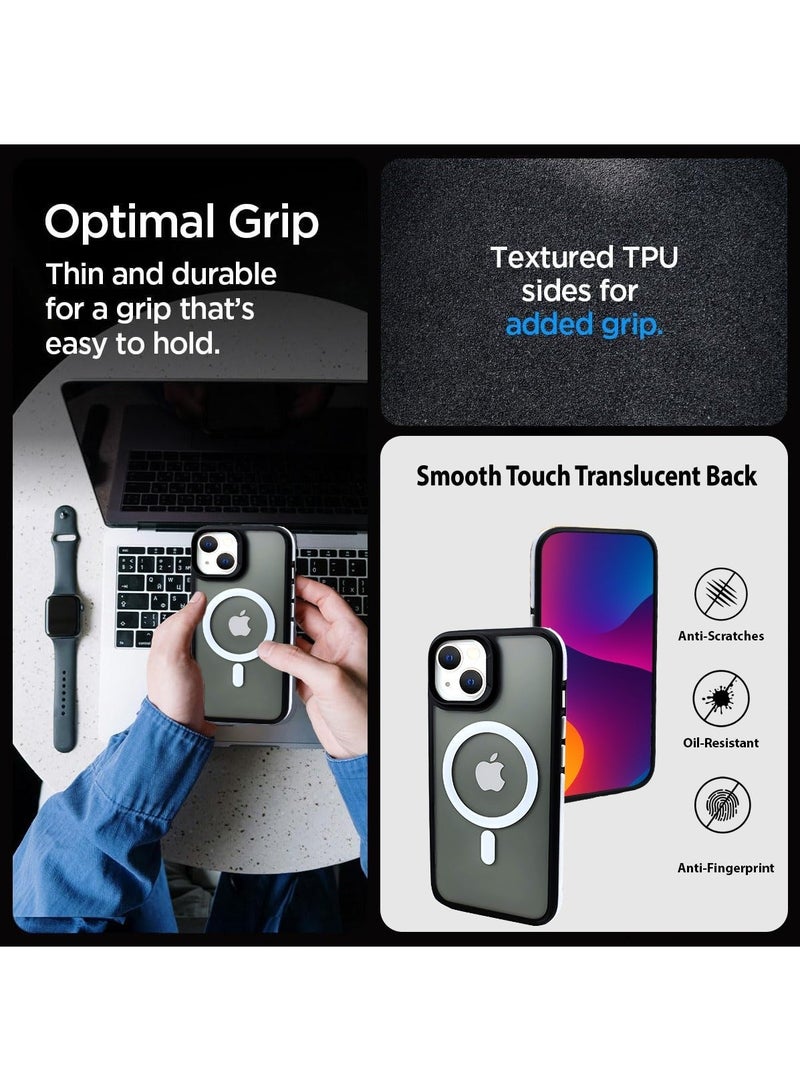 زاديوس جراب هاتف متوافق مع ايفون 13 - مقاوم للصدمات باللون الأسود غير اللامع مع لمسات بيضاء متوافق مع الشواحن اللاسلكية - Image 3