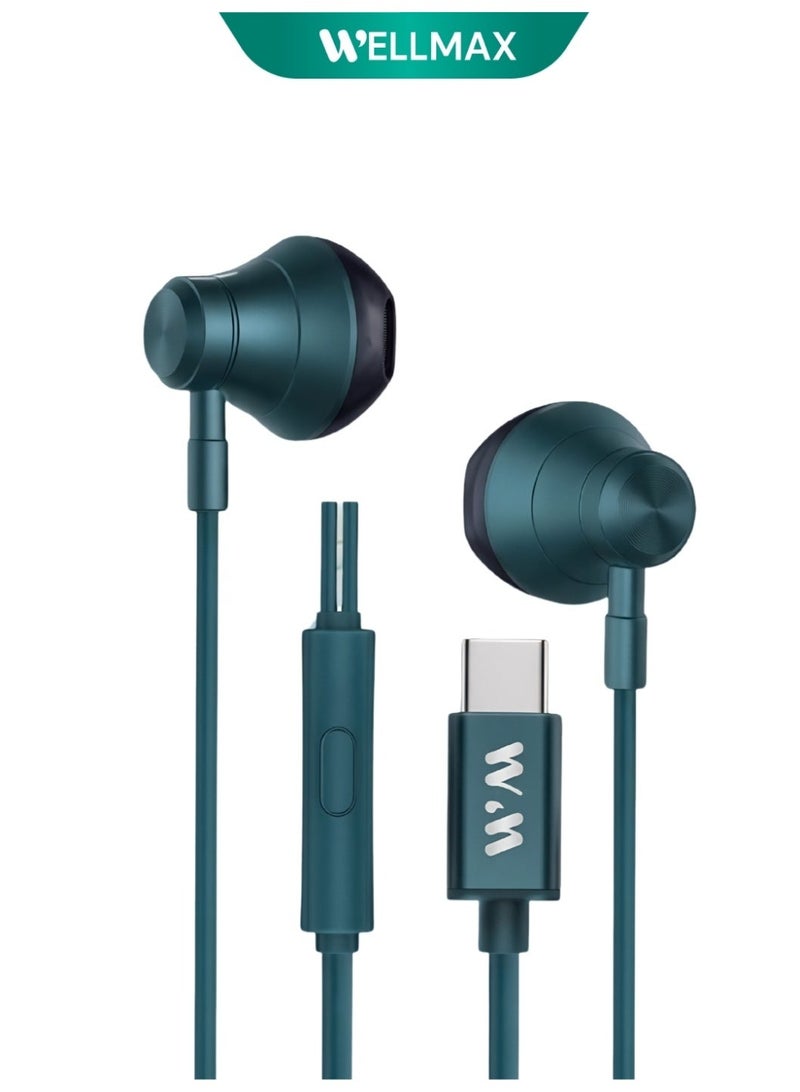 WELLMAX WM Wired Earphones with Mic Pure Voice Stereo Sound Type-C In Ear Headset for Music Calls Gaming Compatible with Android iPhone Laptop Comfortable Earbuds - Image 1