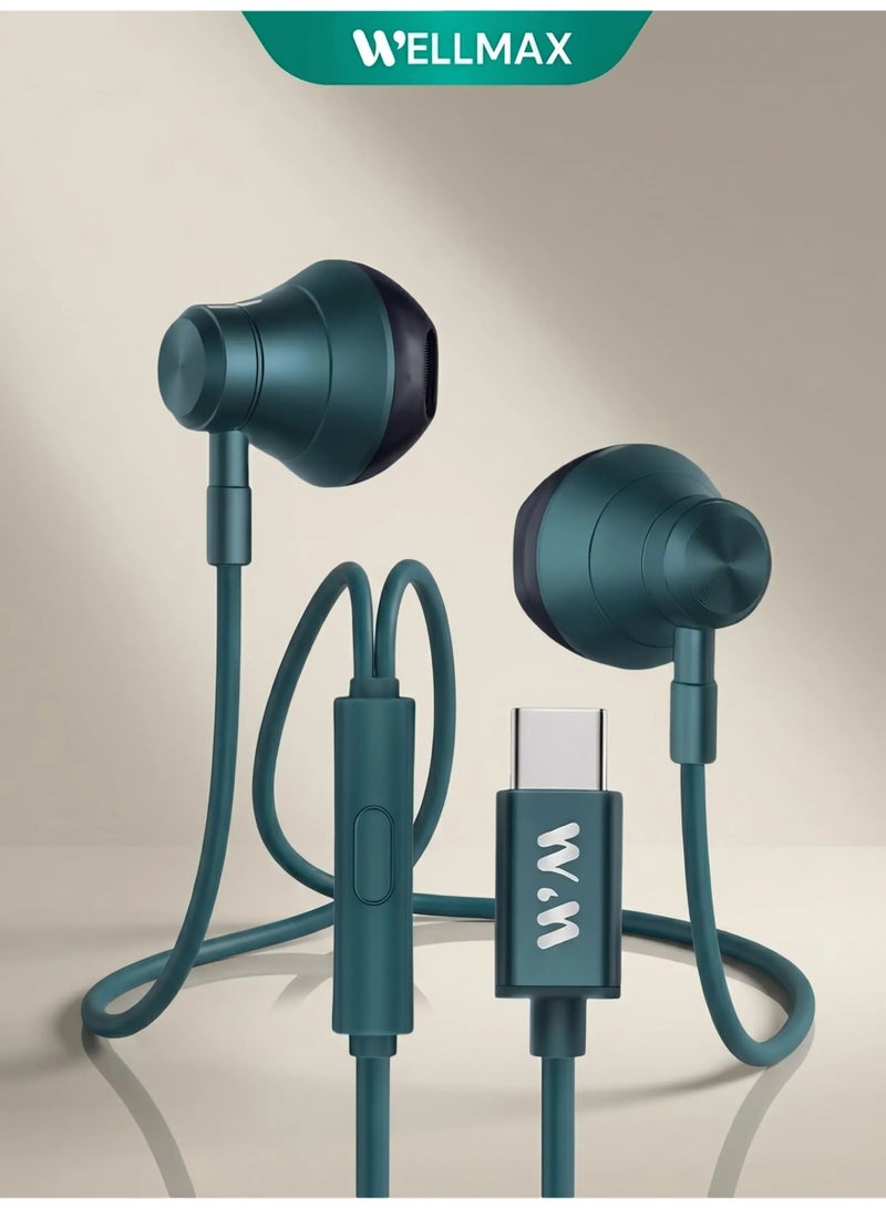 WELLMAX WM Wired Earphones with Mic Pure Voice Stereo Sound Type-C In Ear Headset for Music Calls Gaming Compatible with Android iPhone Laptop Comfortable Earbuds - Image 2