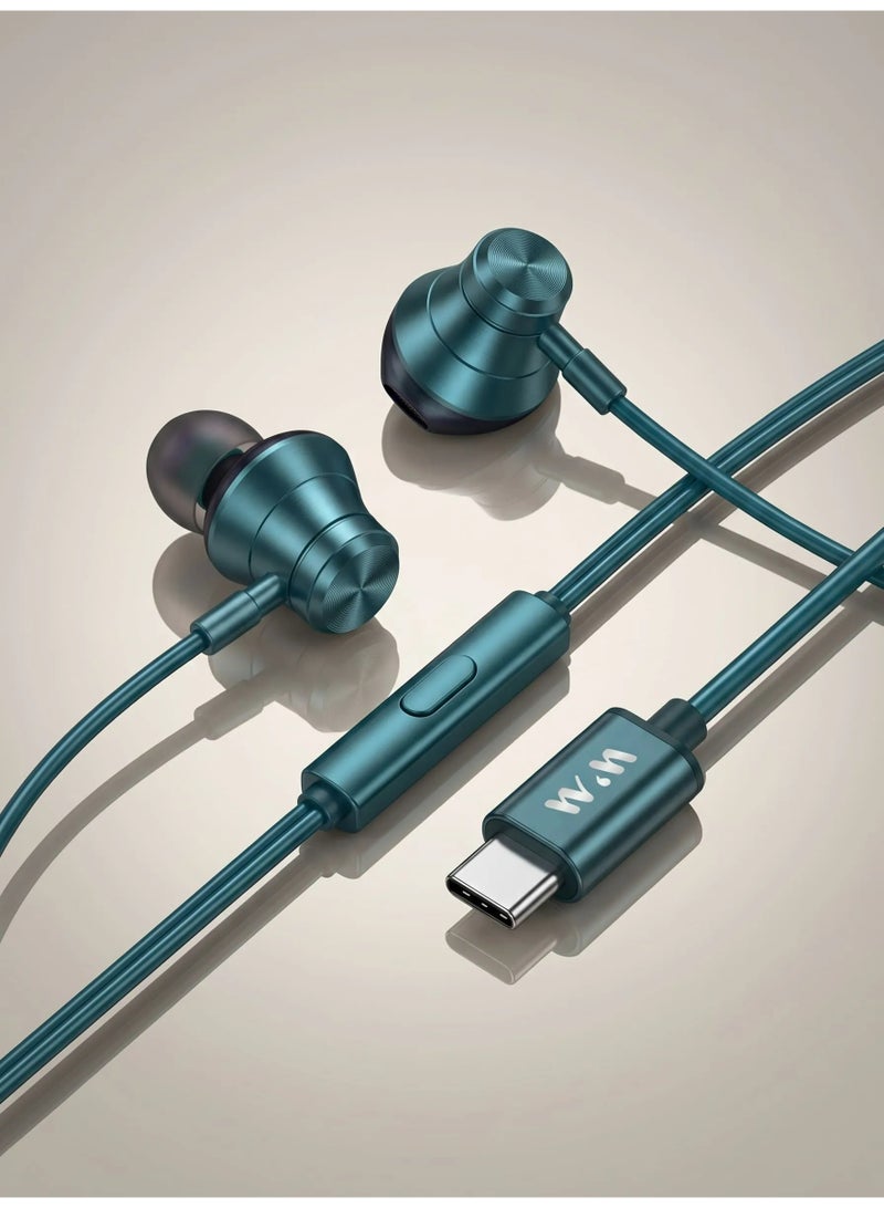 WELLMAX WM Wired Earphones with Mic Pure Voice Stereo Sound Type-C In Ear Headset for Music Calls Gaming Compatible with Android iPhone Laptop Comfortable Earbuds - Image 3