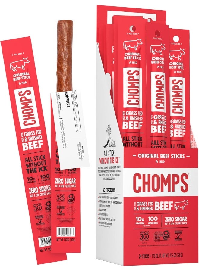 يقضم بصوت عالي أعواد الوجبات الخفيفة الأصلية من لحم البقر المقدد التي تتغذى على العشب، 24 حزمة، كيتو، باليو، كامل 30، 10 جرام بروتين، خالي من الغلوتين - Image 1