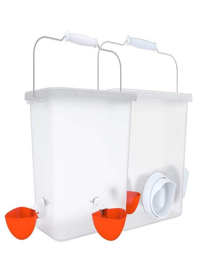 Essilnn Large Automatic Chicken Feeder and Waterer Set Hanging Chicken Water Feeder Poultry Feed Bucket - Image 1