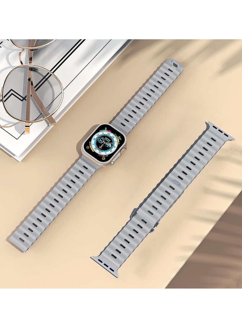Color Fans - Soft Silicone Ocean Sports Strap Compatible Apple Watch Ultra 49mm 45mm 44mm 42mm for Men Women, Adjustible Watch Band for Apple Watch Ultra/SE/Series 9/8/7/6/5/4/3/2/1 - Gray - Image 1