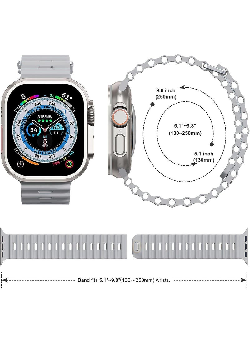 Color Fans - Soft Silicone Ocean Sports Strap Compatible Apple Watch Ultra 49mm 45mm 44mm 42mm for Men Women, Adjustible Watch Band for Apple Watch Ultra/SE/Series 9/8/7/6/5/4/3/2/1 - Gray - Image 1