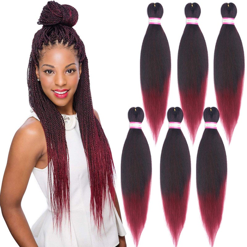 Dorsanee Ombre Burgundy Braiding Hair Pre Stretched 20 Inch 8 Packs Braiding Hair Extensions for Crochet Box Braids Twists Locs Hair Itch Free Soft Yaki Texture Hot Water Setting 20inch1BBug