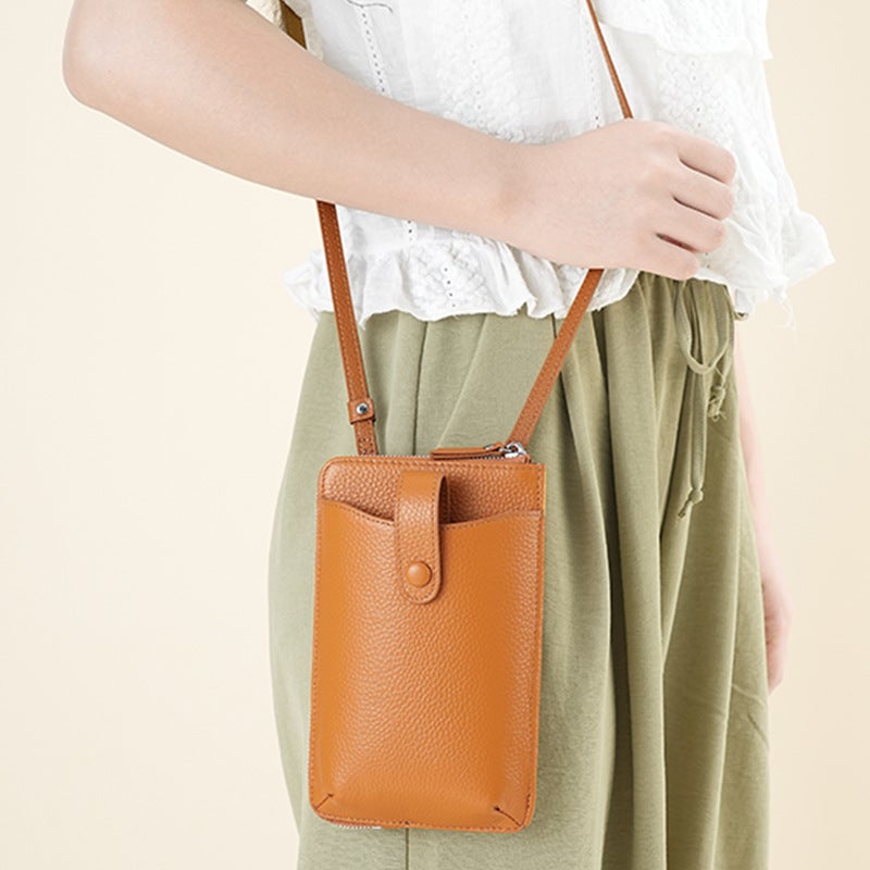 Genuine Leather Women'S Mobile Phone Bag Multi-Functional Multi-Card Small Messenger Bag First Layer Cowhide Small Backpack All-Match Shoulder Bag - Image 3