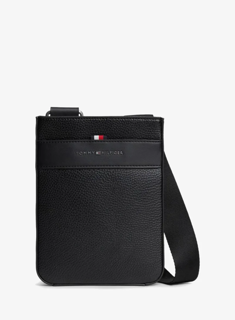 Metal Logo Textured Crossbody Bag