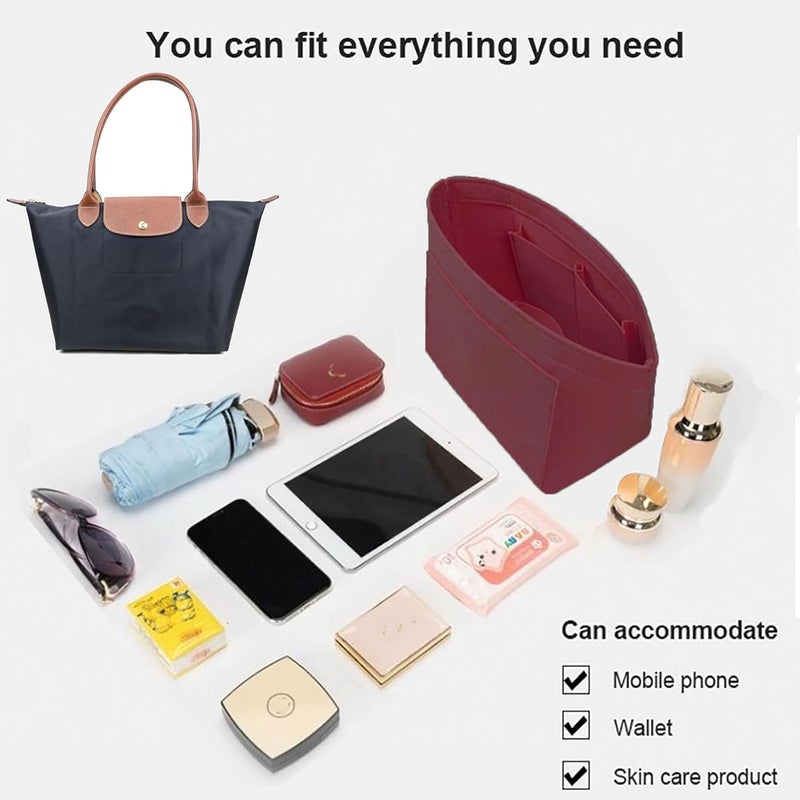 Lckaey إدراج محفظة Lckaey لمحافظات Longchamp Le Pliage، اللون الأرجواني الداكن – 1012crimson-M - Image 4