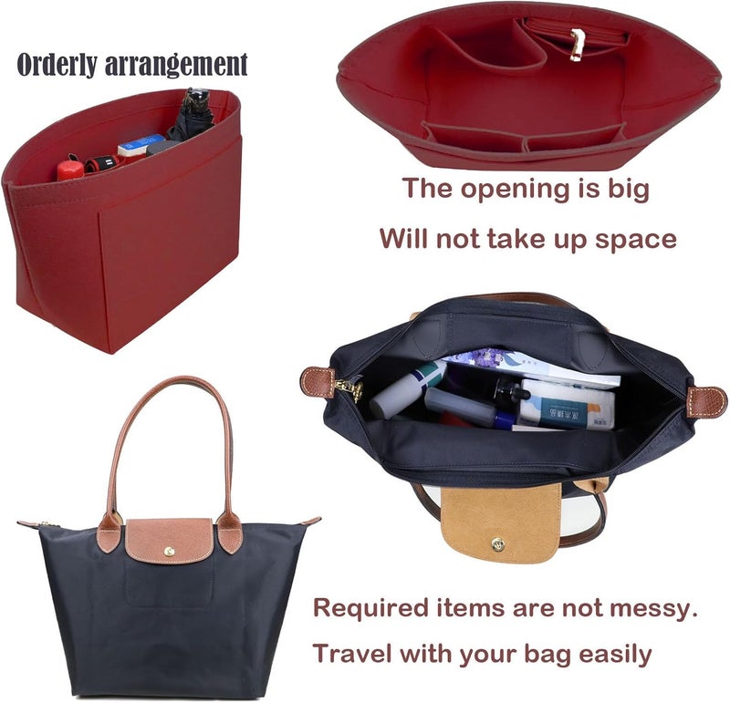 Lckaey إدراج محفظة Lckaey لمحافظات Longchamp Le Pliage، اللون الأرجواني الداكن – 1012crimson-M - Image 3
