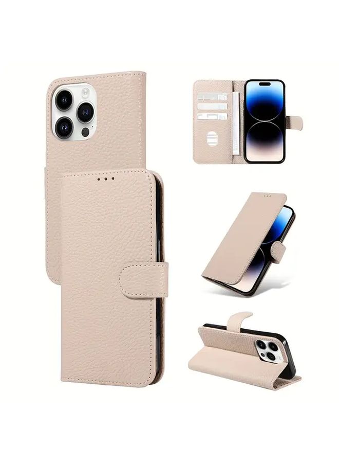 Black Lychee Pattern Faux Leather Wallet Phone Case Compatible With Galaxy S24 - Image 1